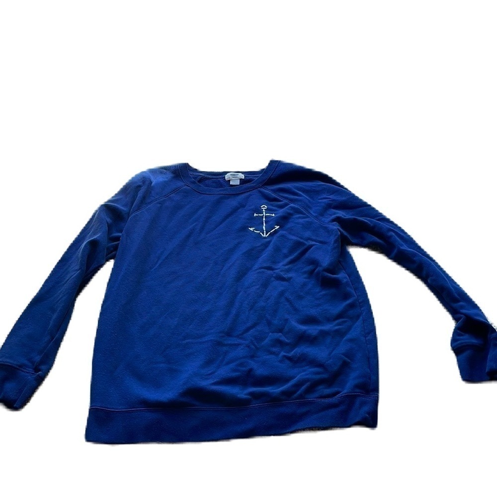 Old Navy blue M pullover crew neck sweatshirt with anchor stitch on shoulder